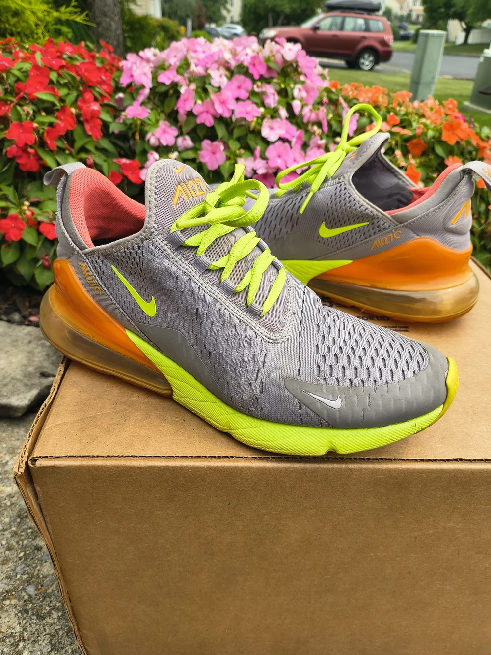 Nike Gray Sneakers with Neon Green and Orange Accents